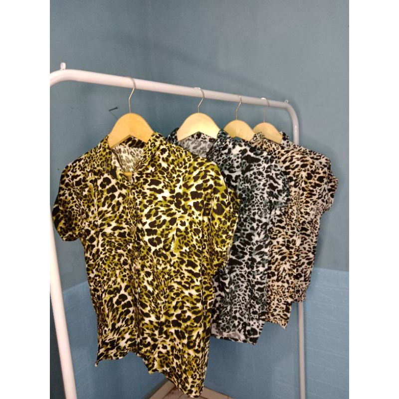 Kemeja Blouse Motif Leopard Wanita Atasan Motif Macan Baju Atasan Cewek