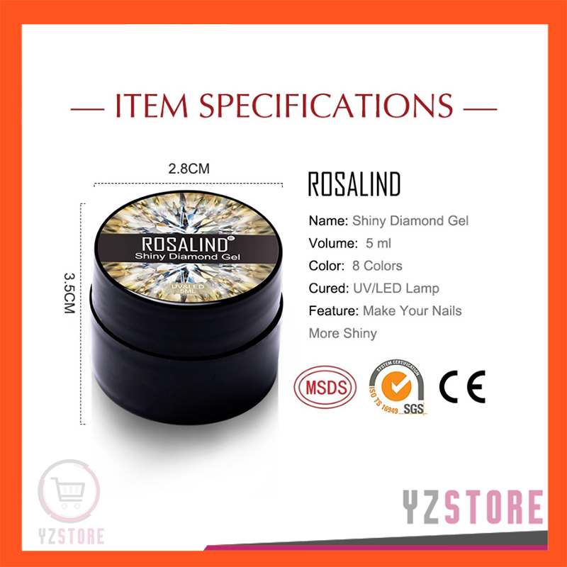 ROSALIND SHINY DIAMOND Gel Glitter Shinny Pot Kutek Nail Art Polish UV LED YZ156