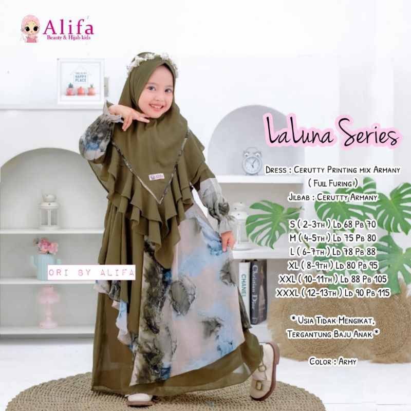 LALUNA MUSLIM KIDS // Gamis Anak Original Alifa Dress Ceruty Motif