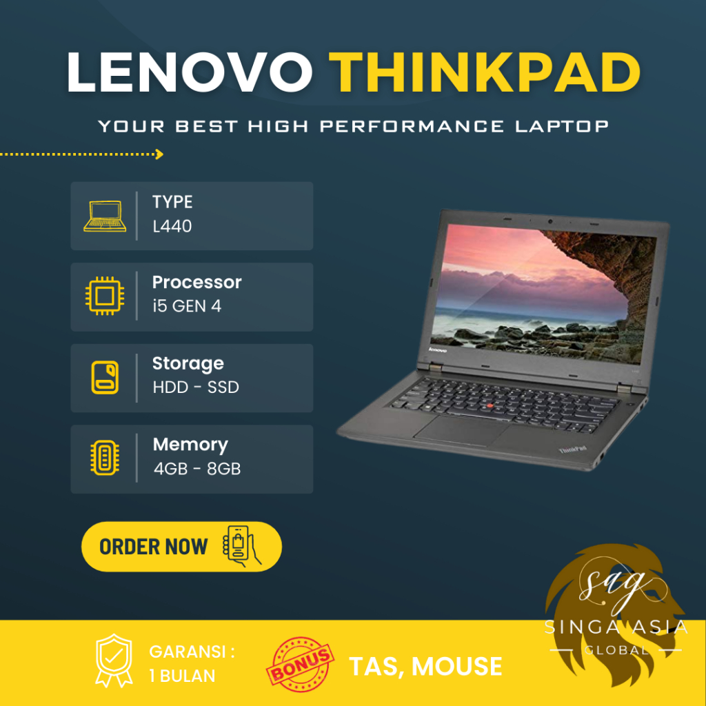 Laptop Lenovo Thinkpad L440 Core i5 Gen 4 Ram 8GB Ssd 256GB