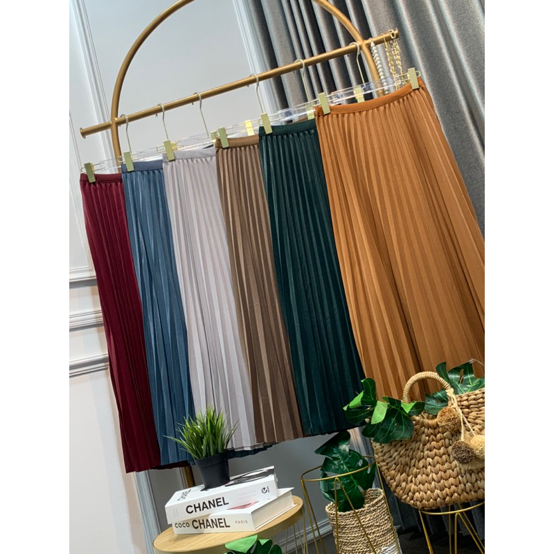 FW R83 Rok Plisket Lycra 7/8 Import | Lycra Flare midi Skirt impor