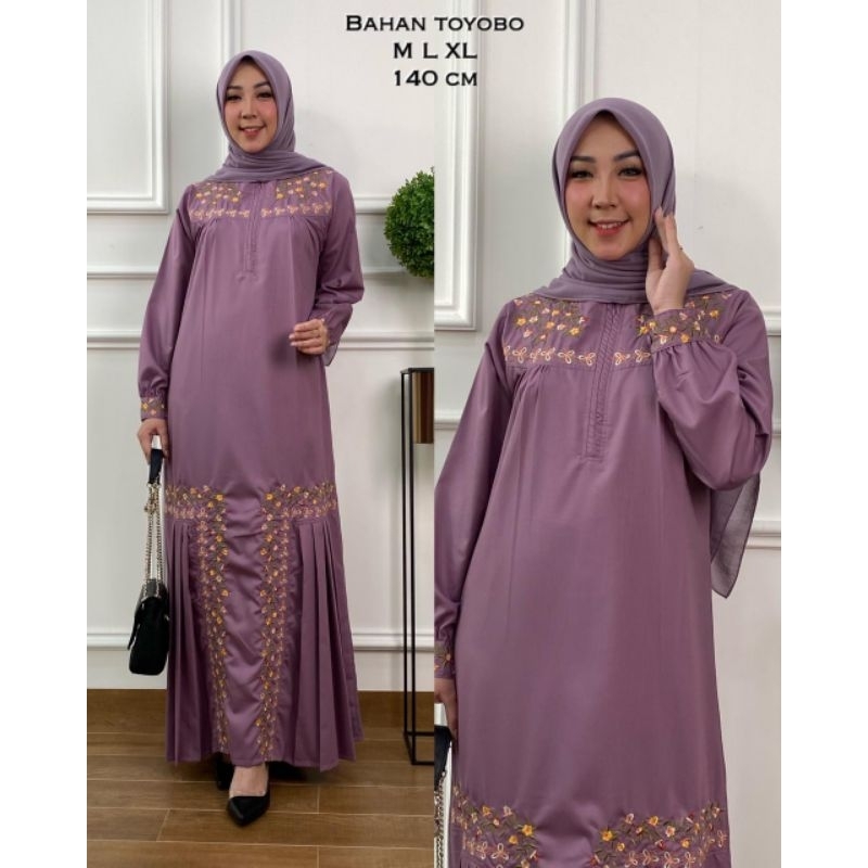 Zaja - Baju Gamis Perempuan Dewasa Cantik Series Hajrah Berliana Bordir Cantik Busana Muslim Perempuan Dewasa Dress Muslim Perempuan Dewasa Pakaian Muslim Perempuan Gamis Katun Polos Elegant &amp; Kasual Gamis Bordir Terbaru Fashion Muslimah