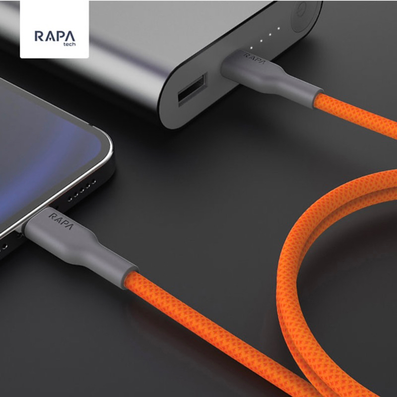 Original RAPAtech KABEL DATA USB TYPE C TO LIGHTNING NYLON PD SUPER FAST CHARGING 27W FOR iPhone 11 12 13 14 PRO MAX (Line Max l DC-2024)