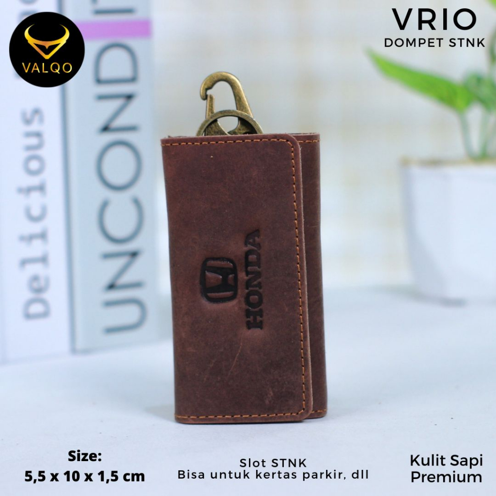 [VALQO] Dompet STNK Gantungan kunci VRIO CH Coklat kulit sapi untuk Mobil Motor bisa COD