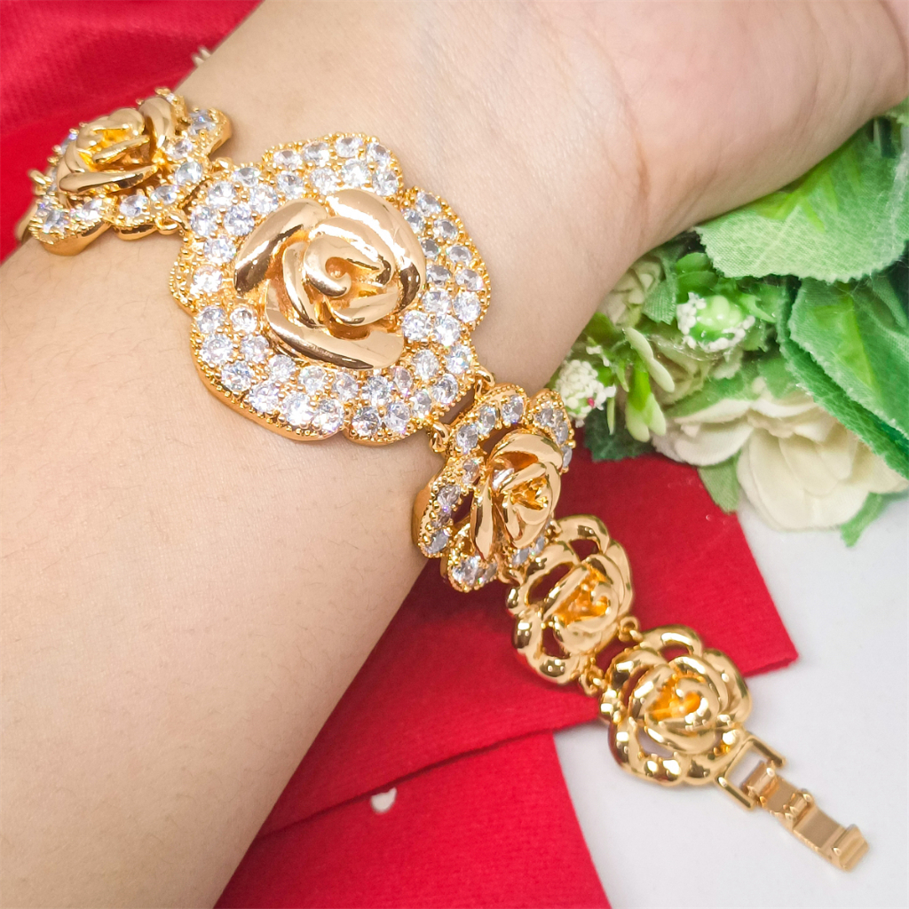 Fashion Xuping Gelang Kendari Wanita Perhiasan Dubai Lapis Emas 24K Rosegold Permata anti karat Gelang Tangan Bracelet