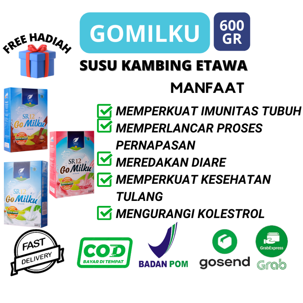 

Susu Kambing Etawa Bubuk GoMilku Gomilk SR12 Tanpa Gula Susu Kesehatan Penggemuk Badan dan Menutrisi tubuh BPOM 600gr