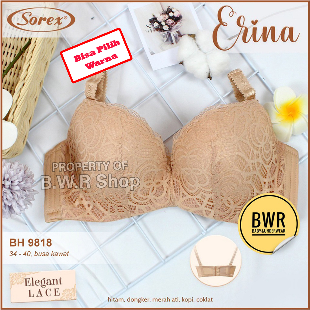 Bra Sorex 9818 Elegant Brukat / Bh Wanita Busa Kawat Push Up Cup B | Bwr