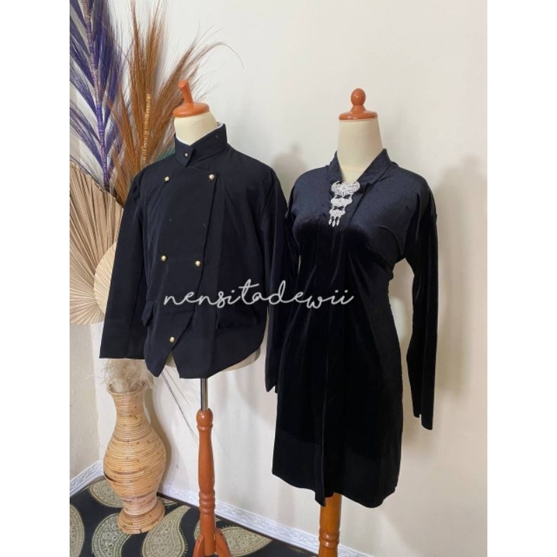 Beskap Solo (Polos) + Kebaya Kartini Body Panjang, Nuansa Hitam