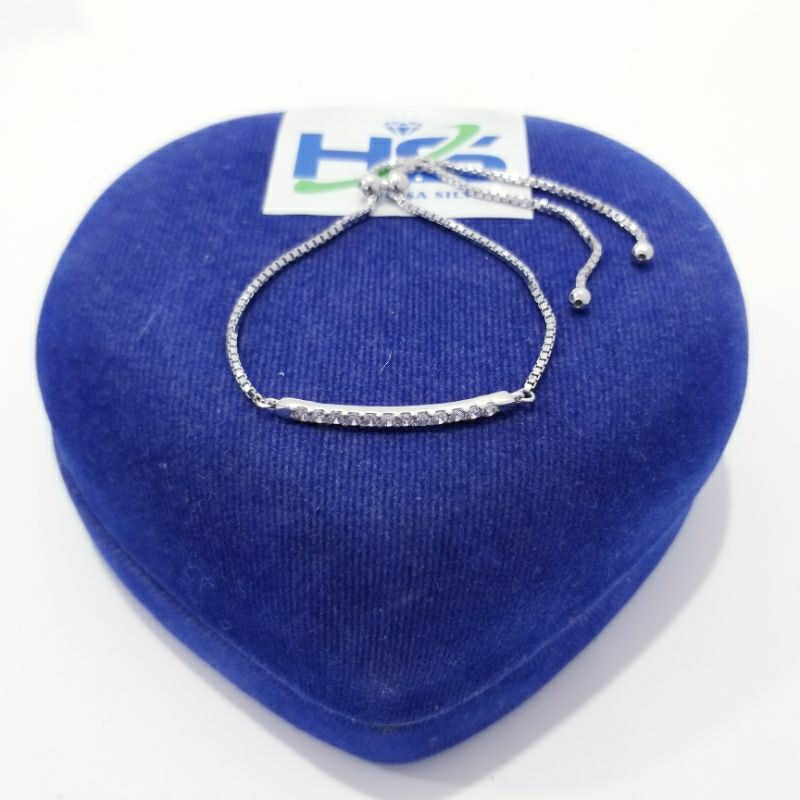 Gelang Perak Asli Silver 925 Lapis Emas Putih Model Serut Italy Permata Panjang - Gelang Perak