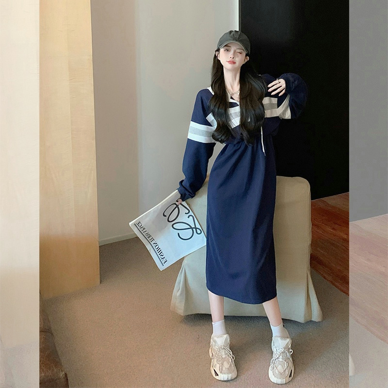 MOOGU ♡ Mixi dress kasual berkerudung gaun korea dres wanita