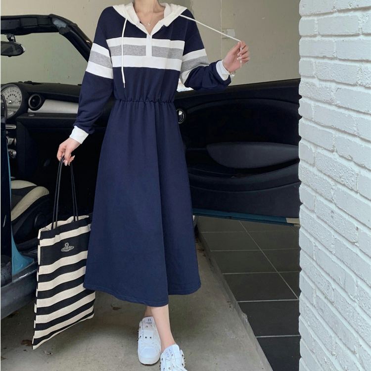 MOOGU ♡ Mixi dress kasual berkerudung gaun korea dres wanita