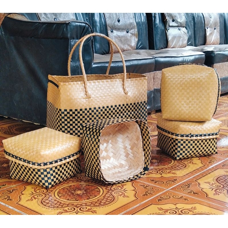Set Tas Keben kaca isi 4 gratis besek bambu/ Tas keben BALI / Set Tas Sodan kepura murah / Keben Set