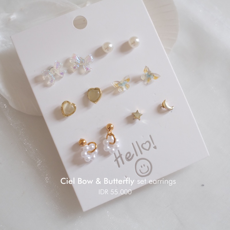 Ark.co - Ciel set earrings (rainbow ; bow butterfly) anting pearl pelangi pita kupu mutiara