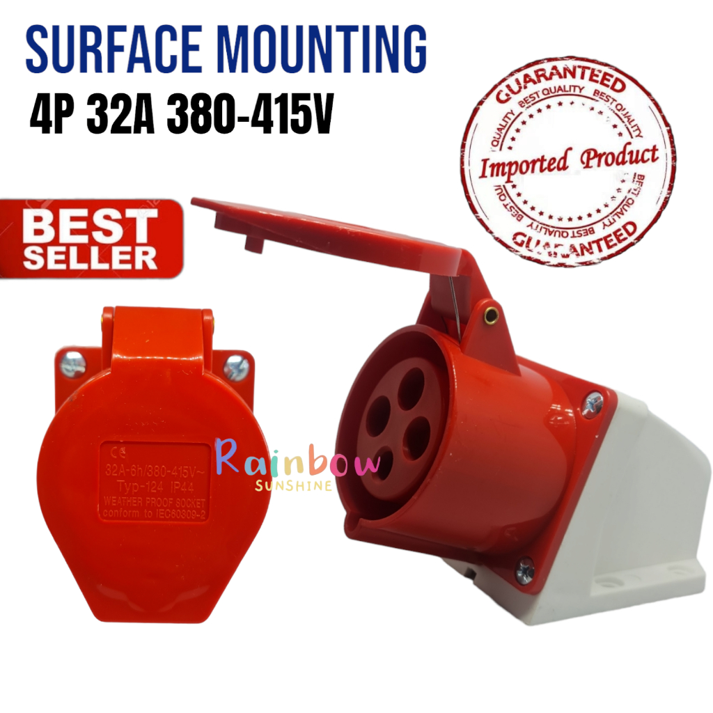 Surface Mounting 4P 32A 124 Wall Socket Waterproof IP44