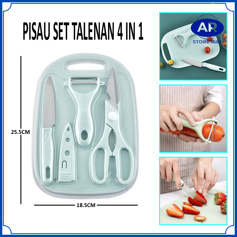 AR PISAU SET 4IN1 TALENAN GUNTING PENGUPAS KULIT / PISAU SET TAJAM STAINLESS / TALENAN SET KNIFE