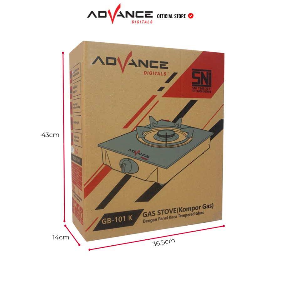 Adfvance Kompor Gas Portable 1 Tungku GB101K Kompor Tempered Glass Garansi 1 Tahun