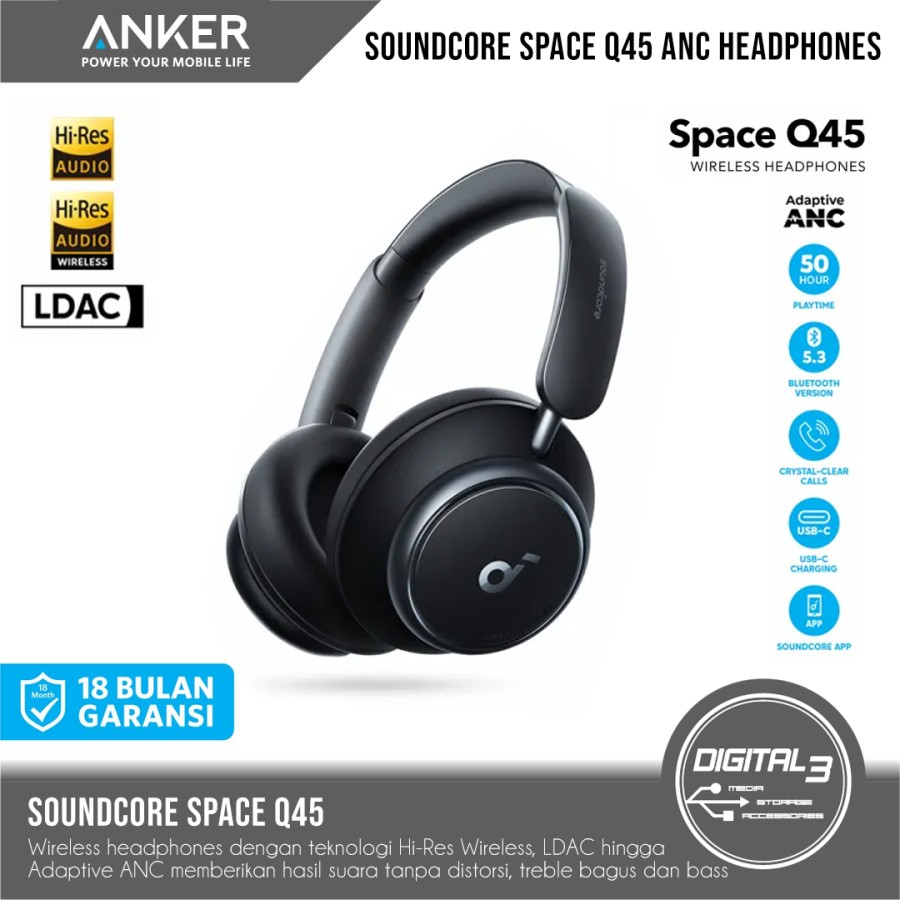 Anker Soundcore Space Q45 Headphone Bluetooth Wireless ANC LDAC A3040