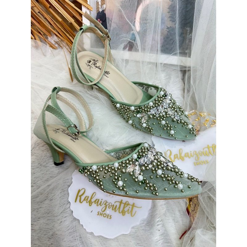 sepatu heels wedding elyin sage green 5cm stiletto