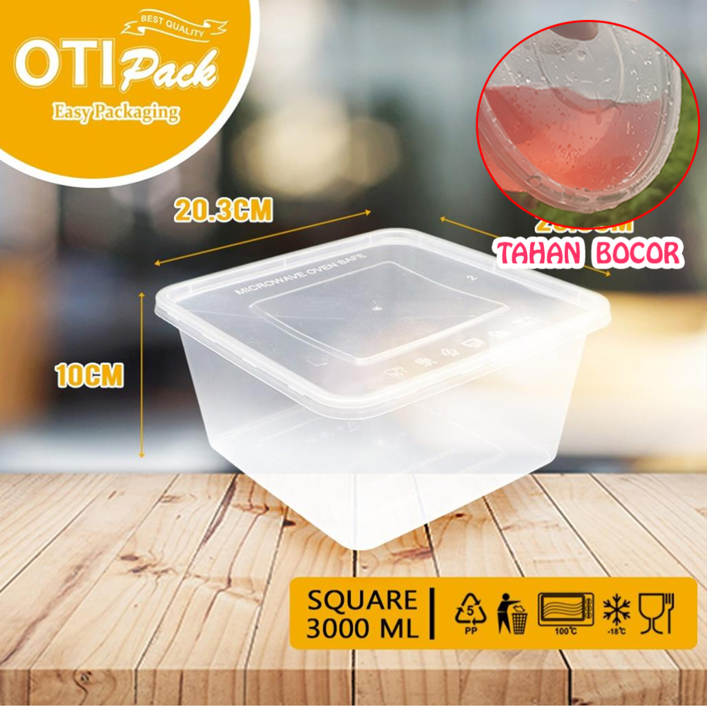 Thinwall Otipack/ Kotak Makan  Plastik Bening 3000ml/ Thinwall Kotak