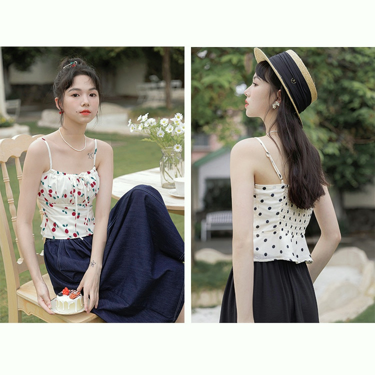 MOOGU ♡ Kamisol chiffon camisoles wanita korea polkadot / cherry print rompi