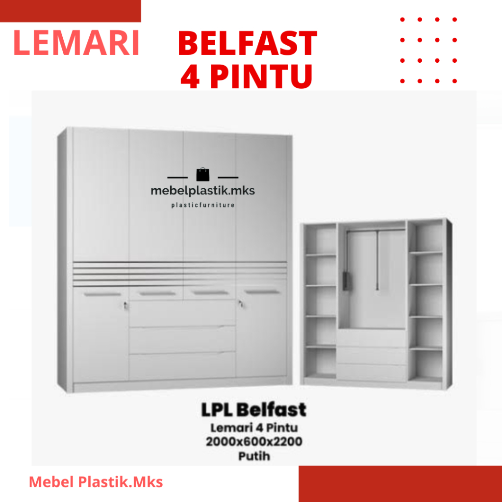 Lemari Pakaian Baju 4 pintu Olympic Besflast Putih