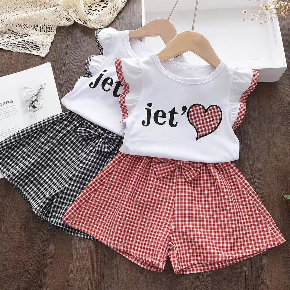 VS - SET RUFFLE TARTAN COMBINASI ANAK PEREMPUAN / SETELAN ANAK JET LOVE 1-4 TAHUN