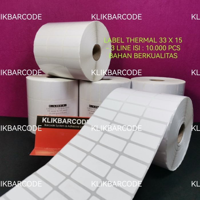 

Promo Label Barcode 33 X 15 mm Kertas Sticker Label Thermal 33x15 mm 3 Line isi:10.000 Pcs
