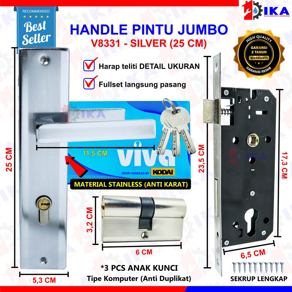 kunci pintu besar 25cm handle pintu komplit full set gagang pintu tebal Kunci Pintu Rumah Besar Kunci Pintu Rumah Pelat Handle pintu besar kunci pintu besar komplit