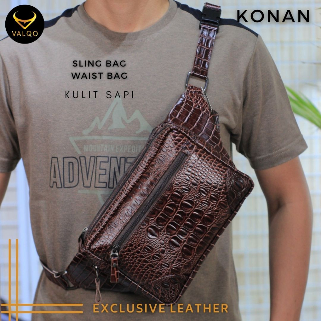 [VALQO] KONAN BY Tas kulit sapi Waist Bag Tas Sling bag Kulit Pria Cowok Cewek Wanita