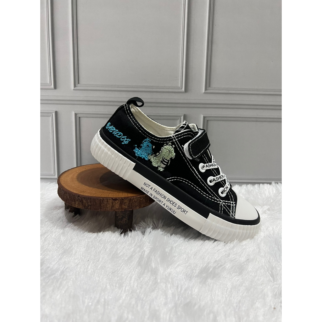 IMPORT Sepatu Anak Sneaker Canvas Karakter Dinosaurus / Sepatu Sekolah Anak Import Ukuran 31-37