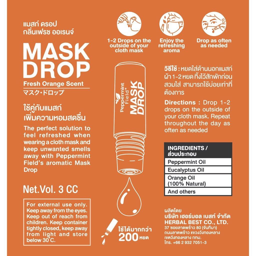 Peppermint Field Mask Drop Black &amp; Fresh Mint Scent Mask Drop Minyak Penyegar Masker Thailand