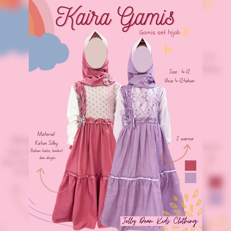 Kaira Gamis Set Hijab Anak Katun Adem Lilac Pink