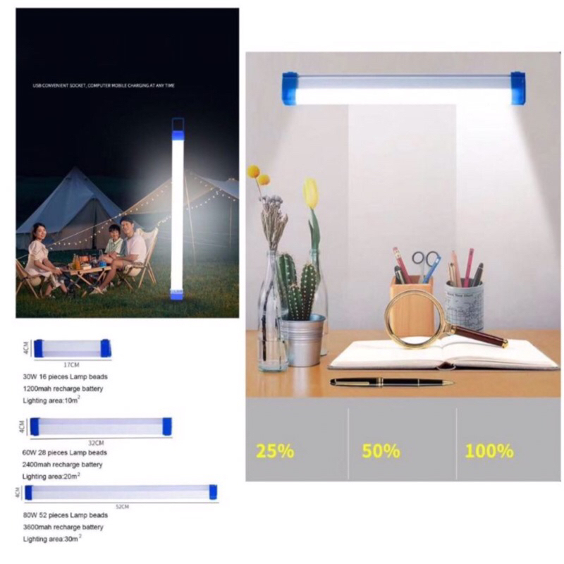 Lampu neon led T7 usb bolam let portable emergency lamp terang