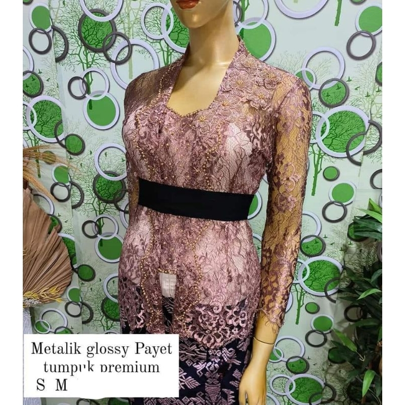 Kebaya Jadi Brokat Metalic Glossy Payet Tumpuk Premium Slim and Fit Lengan Panjang