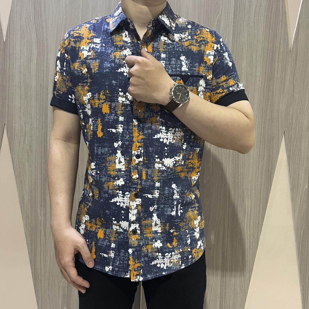 [GRIDLINE Print Series 5] Kemeja Print Pria Lengan Pendek Slimfit FULL KATUN 40s Simple Premium