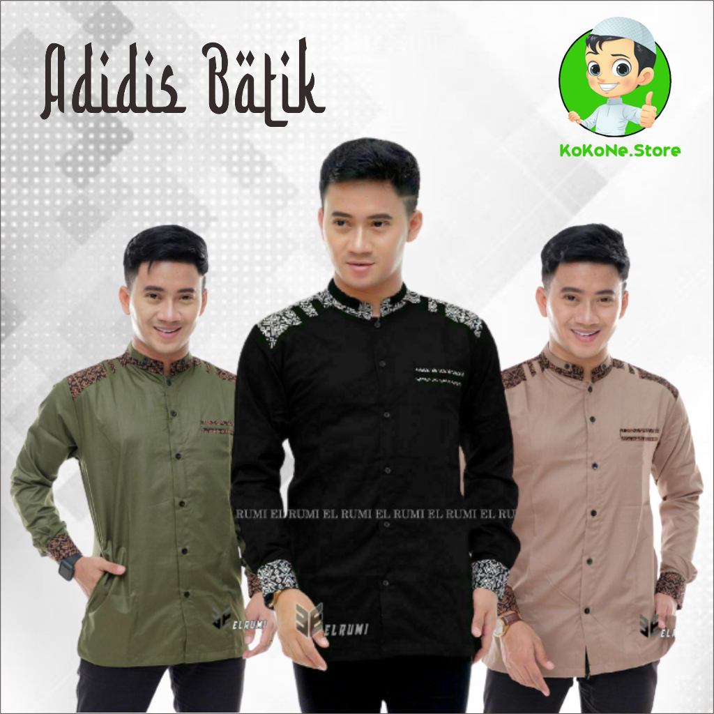 Baju Koko Batik Murah Original Koko Elrumi  Motif Adidiz Batik Baju Koko Murah Berkualitas dan Istim