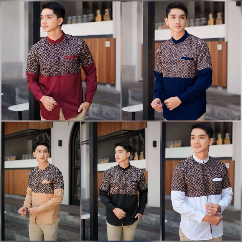 Koko pria dewasa kombinasi batik terbaru / Koko kobata navy maroon
