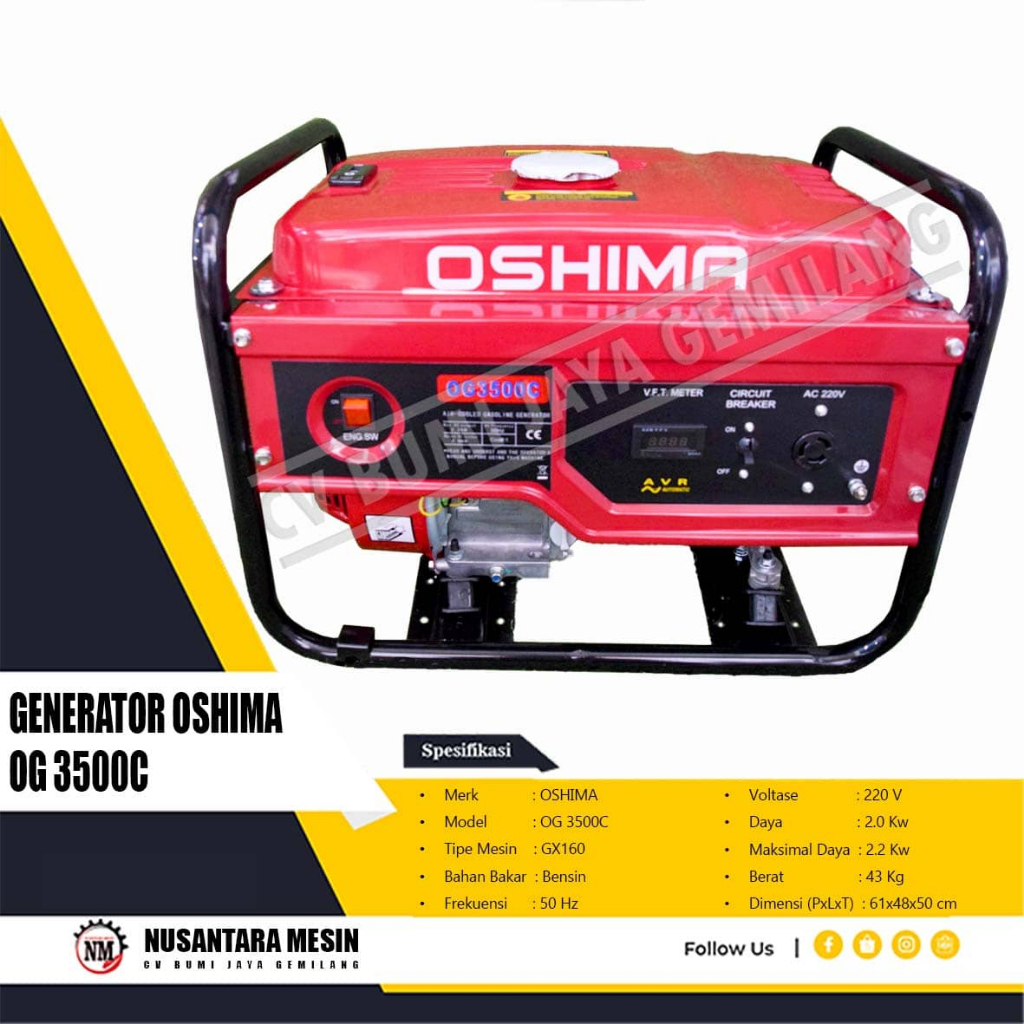 MESIN GENSET / GENERATOR OSHIMA OG 3500 C (HONDA GX 160)