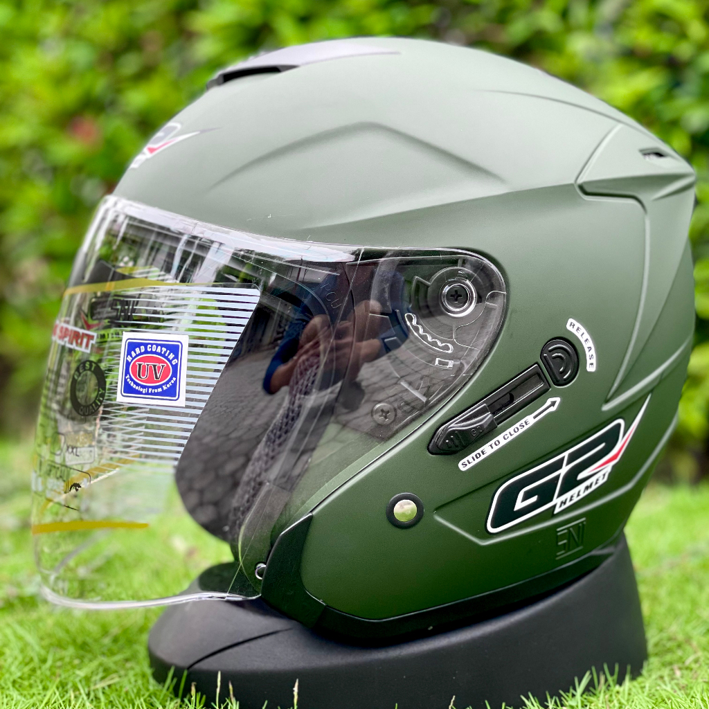 Helm Half Face Double Visor G2 Optimax Pria Wanita Dewasa Sni