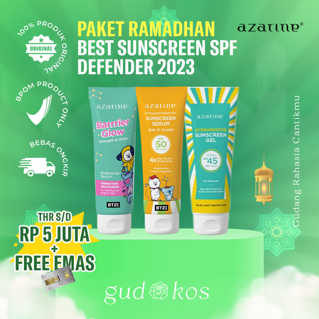 [PAKET RAMADHAN] BEST SUNSCREEN SPF DEFENDER 2023 - AZARINE HYDRASOOTHE SPF 45 + BODY GUARD MOISTURIZER
