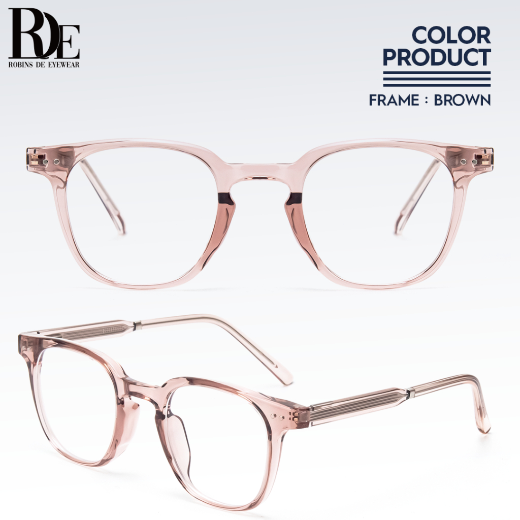 ROBINS Kacamata Minus Kotak Anti Radiasi Komputer Frame Kacamata Photocromic Antiblueray Bluecromic Kacamata Fashion Pria Wanita Kacamata Uv400 Stylish 8344-Crystal Brown