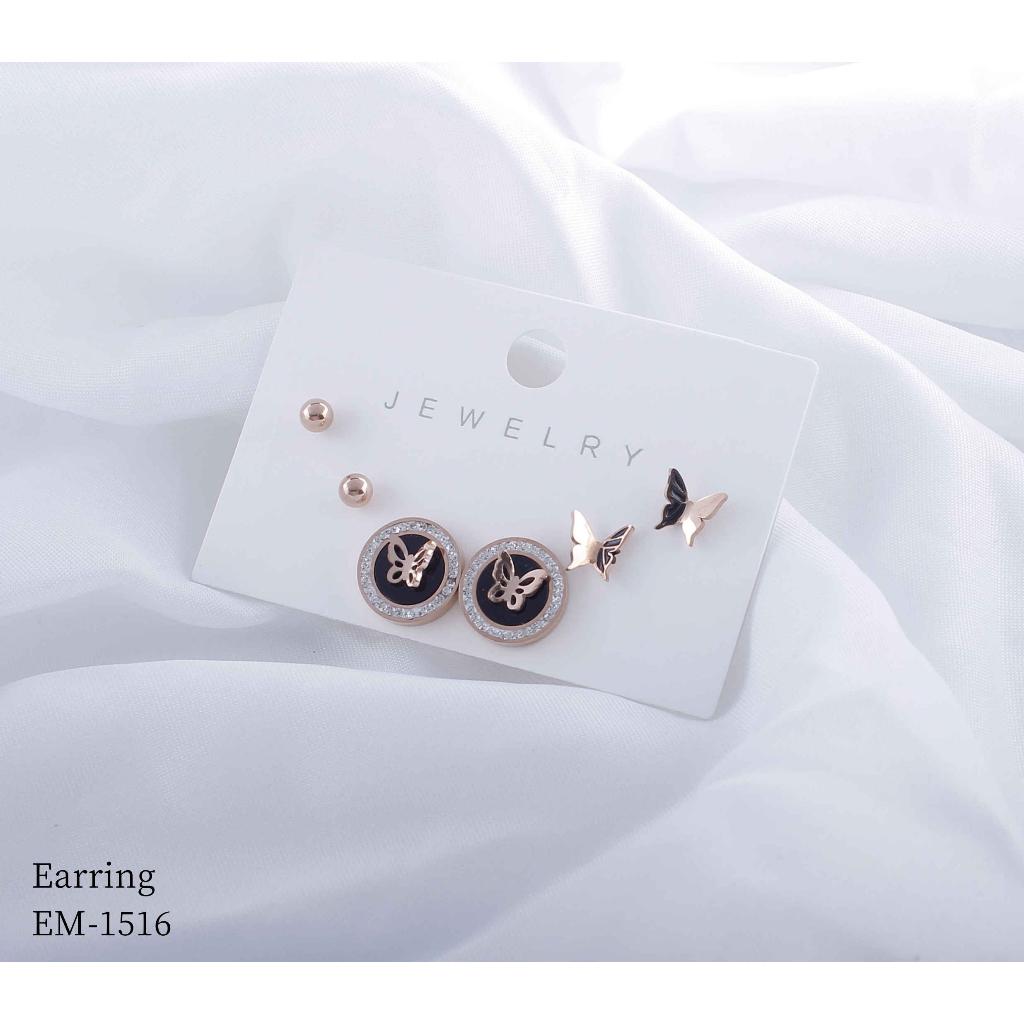 Anting Titanium 3Susun Permata Perhiasan Fashion 1516/8417/8421/8380