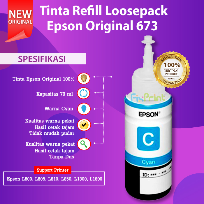 Tinta Epson Original No Box C13T673199 Tinta 673 Black Refill Printer L800 L805 L850 L1800 Original Loospack