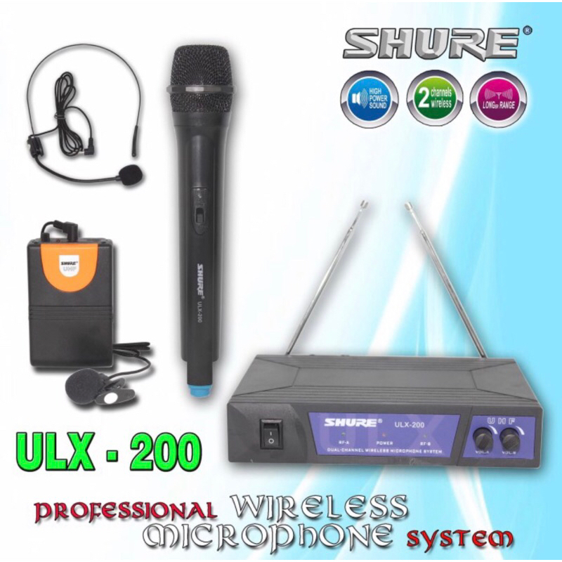 Mic Wireless Shure Pegang Jepit Headet / Mic Wireless Shure Clip On Bando ULX-200 / ULX200 / ULX 200