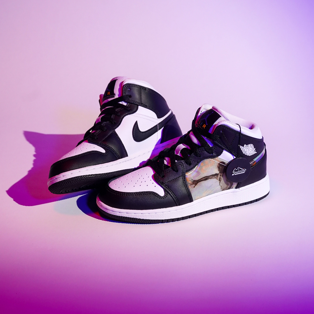 Air Jordan 1 Mid Black White Hologram GS