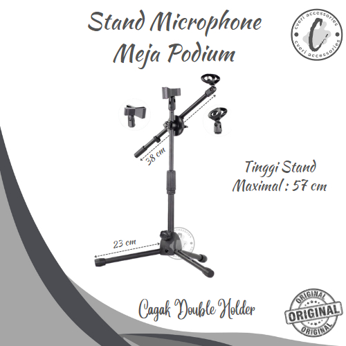 Stand Microphone Meja Podium Tripod Besi Cabang Cagak Dua