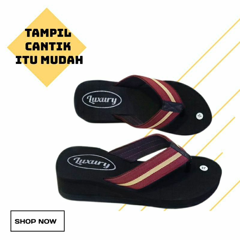 Sandal Wanita Terbaru insole Karet Sandal Jepit Wanita  Sandal Jepit Spon Sandal Wedges Sendal Wanita Kekinian Sandal Cewek Sandal Santai Sandal Casual ( STRIP MERAH )