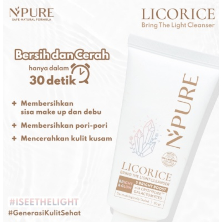 NPURE licorice facial wash bring the light cleanser boost bright face wash sabun cuci muka pembersih wajah perawatan wajah kecantikan wanita perempuan cewe cewek cowo cowok