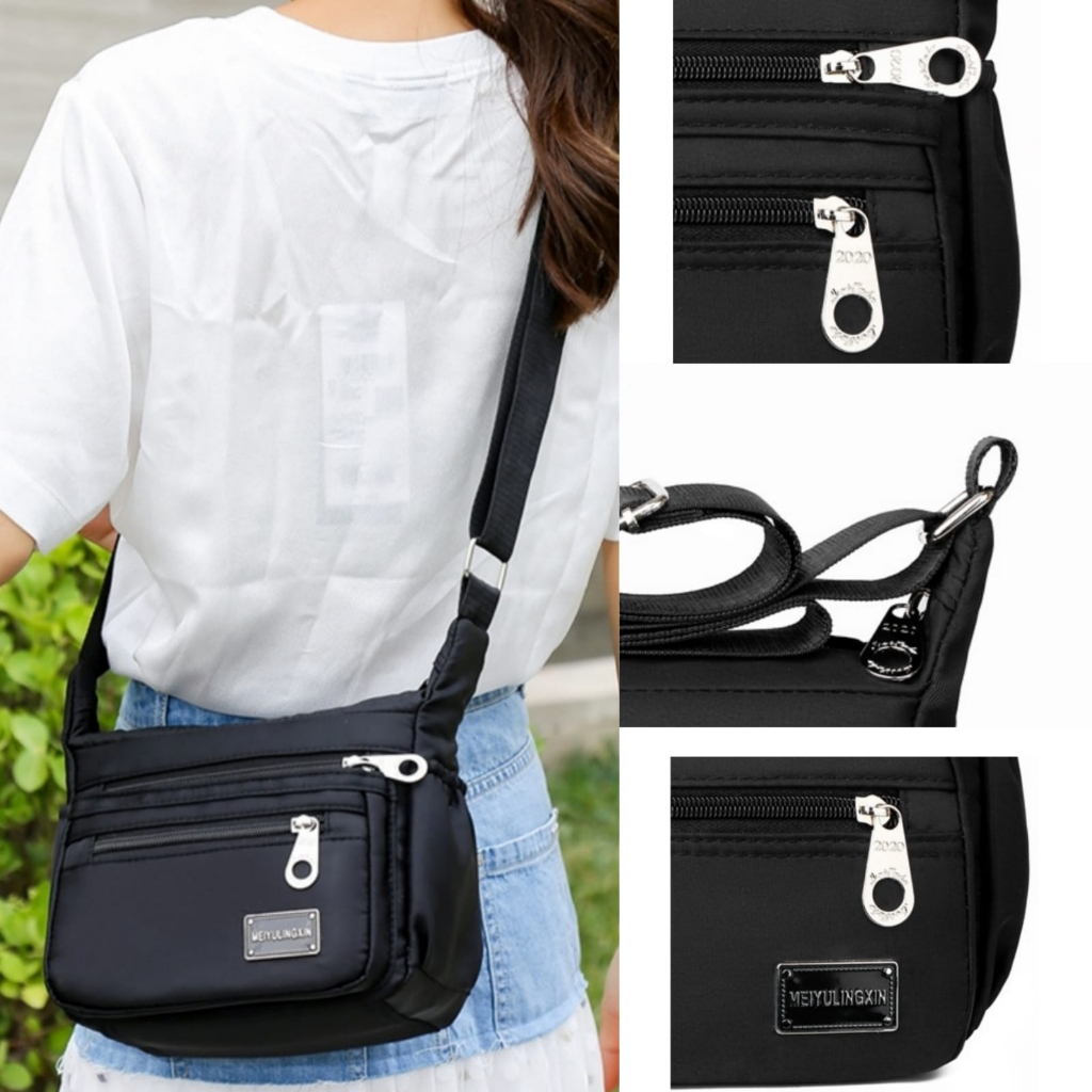 TAS SELEMPANG WANITA PREMIUM KANVAS HITAM BENAYA TA776B5 IMPORT SLING BAG KOREA CEWEK KEKINIAN SHOULDER BAHU BATAM MURAH BRANDED FASHION SIMPLE ORIGINAL TERBARU