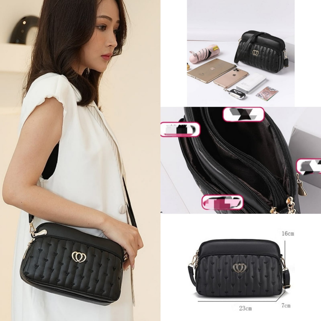 TAS SELEMPANG WANITA KOREA KULIT HITAM LESTER TA781B5 SLING BAG CEWEK IMPORT REMAJA KEKINIAN BRANDED MURAH FASHION BATAM TERBARU SHOULDER BAHU ORI